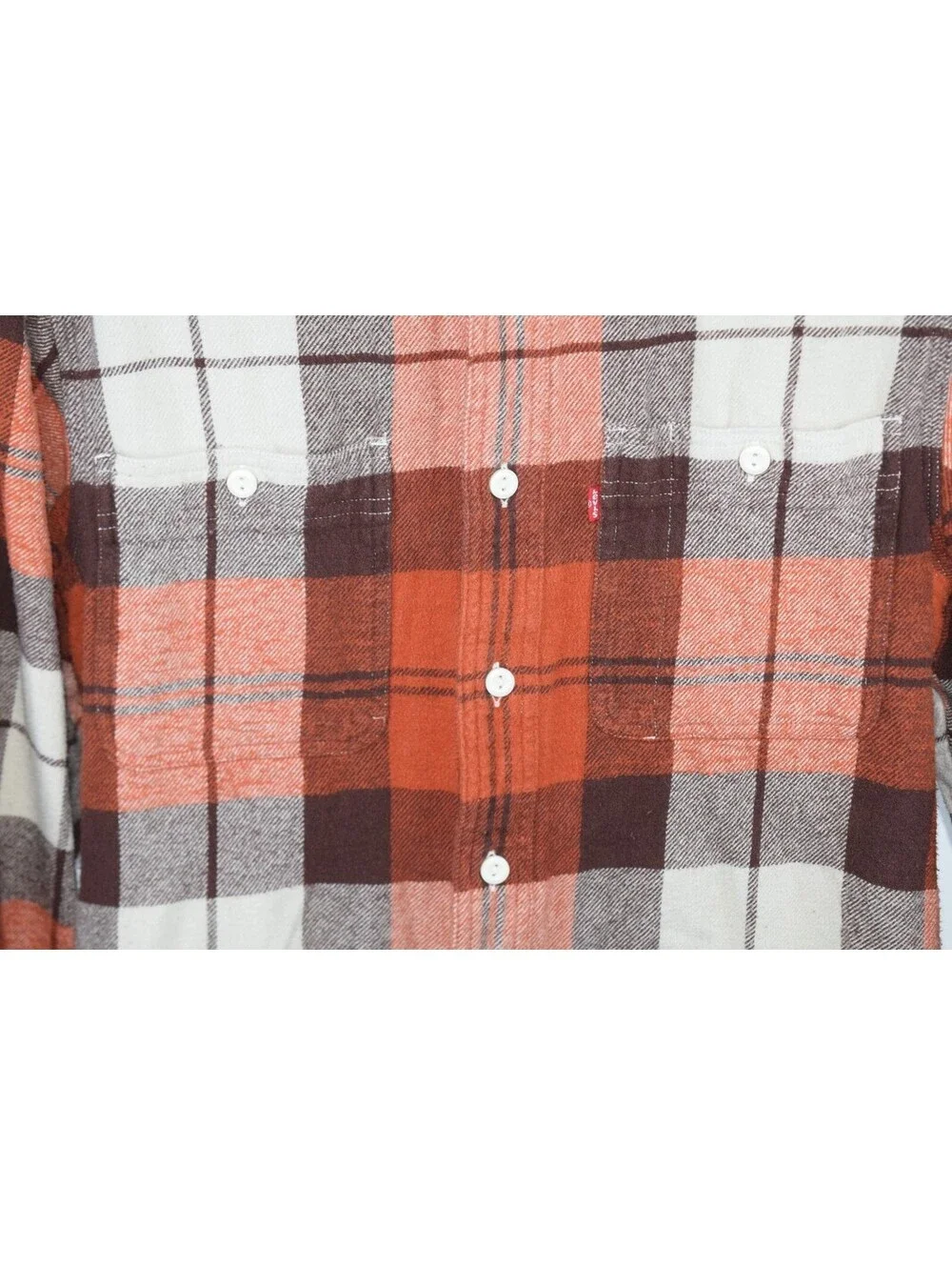 Levi's Relaxed Fit Plaid Flannel Shirt Orange Brown and Cream Button-Up, Size S